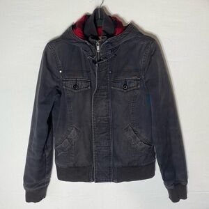 Vintage Y2K TNA Maverick Red Plaid Lined Hooded Bomber Bella Swan Eclipse M